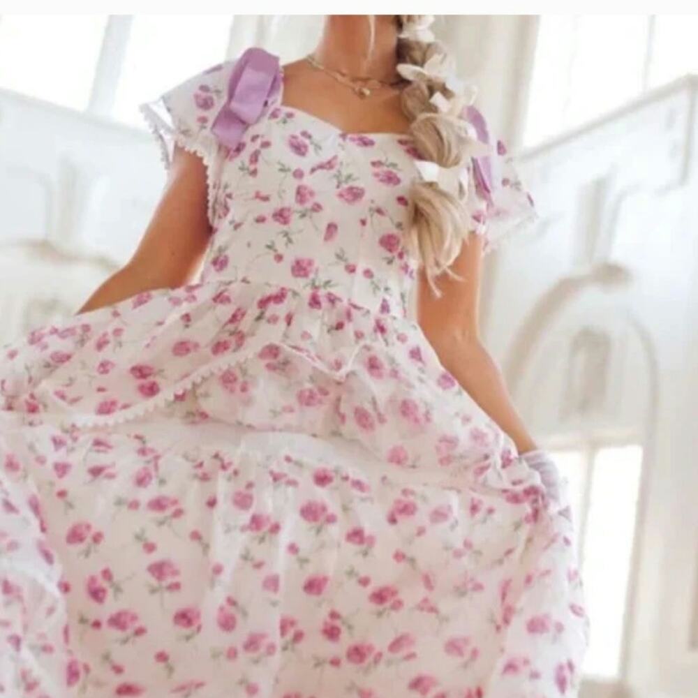 Ivy City Co Annabella Dress Purple Roses Chiffon Ribbons Tulle XL Spring Easter - Picture 9 of 9